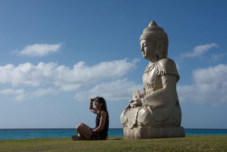 Tid för meditation, Hilton Waikoloa Village, Big Island, Hawaii, USA.
