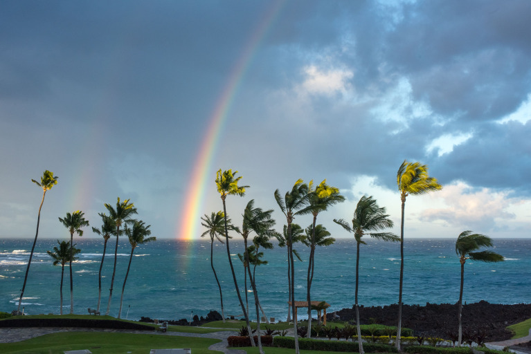 Rainbow, Waikoloa, nordvästra Big Island, Hawaii, USA.