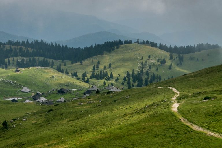 Fäboden Velika Planina i Gradišče, Slovenien.