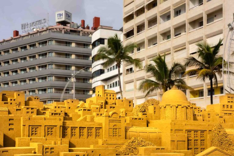 Biblical Christmas motifs sculpted in the sand at Playa de Las Canteras in Las Palmas on Gran Canaria.